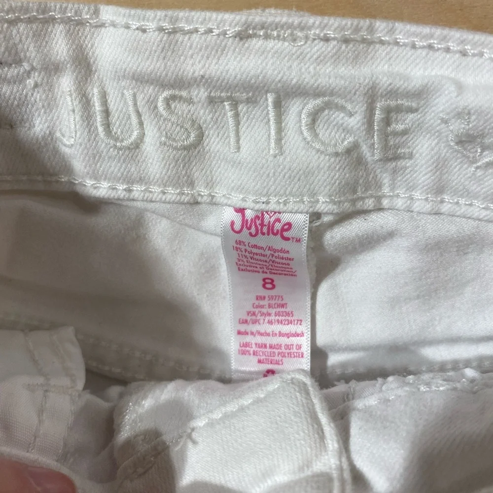 Justice White Kids Denim Shorts with Patches size 8 (MS)